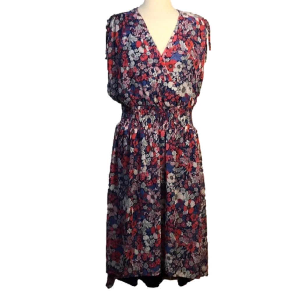 Bcbg Paris Blue &‎ Pink Floral Smocked Waist High Low Dress, Size XXL